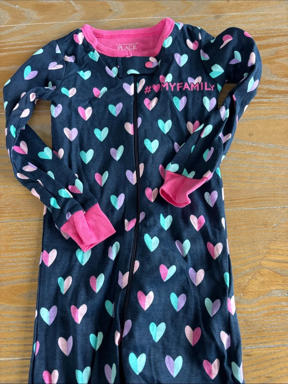 The Children's Place Navy Heart Zip-Up Pajama Set with Pink Trim